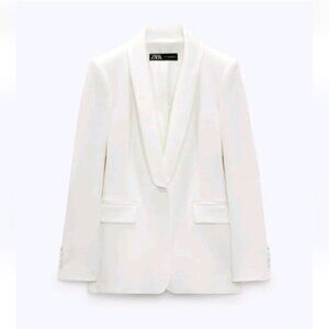 ZARA | DINNER JACKET SATIN EFFECT LAPEL TUXEDO WHITE Sz L